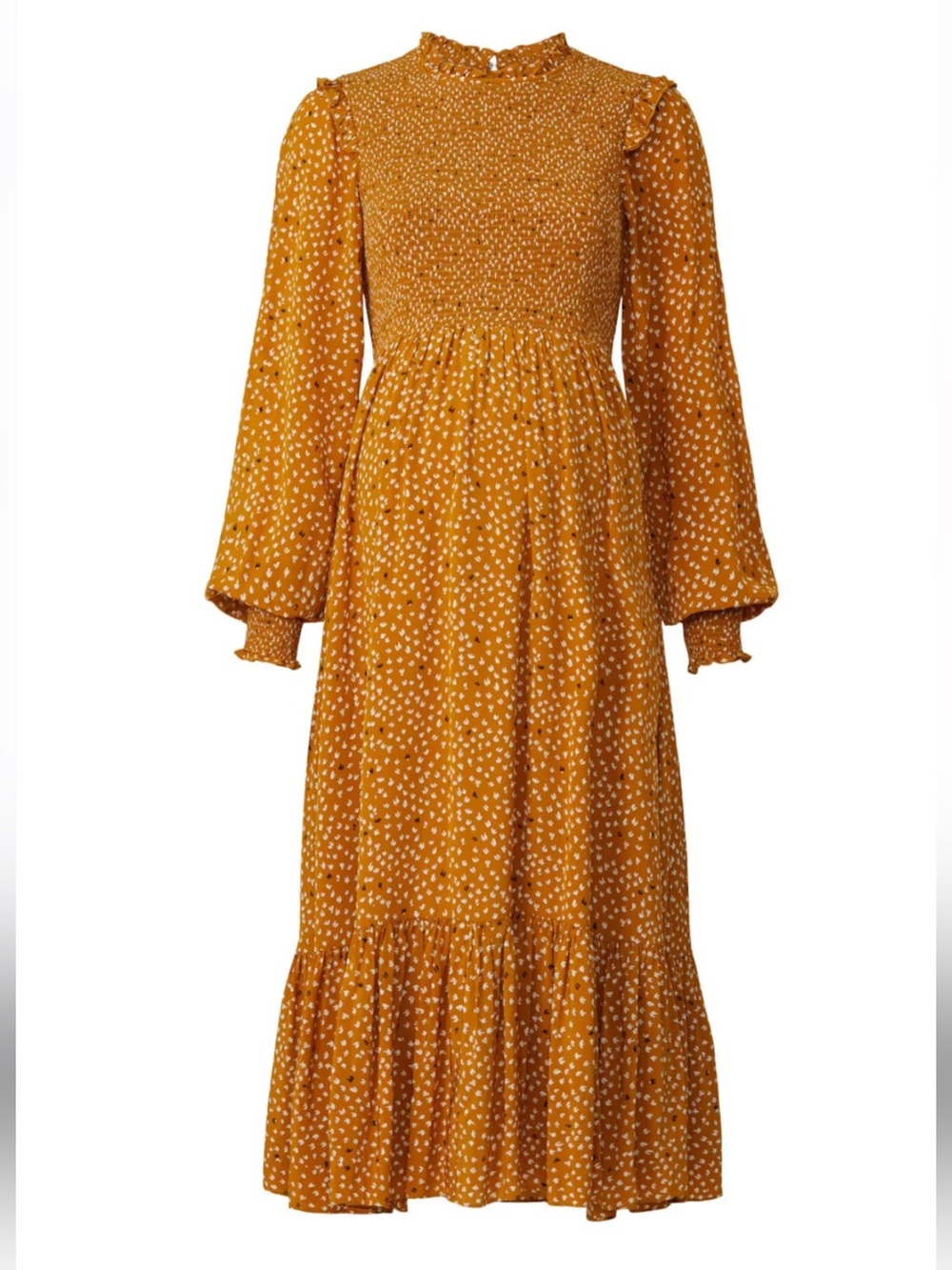 HATCH Lana Maternity Dress Mustard Yellow Ditsy Smocked Midi Dress size 1 1X